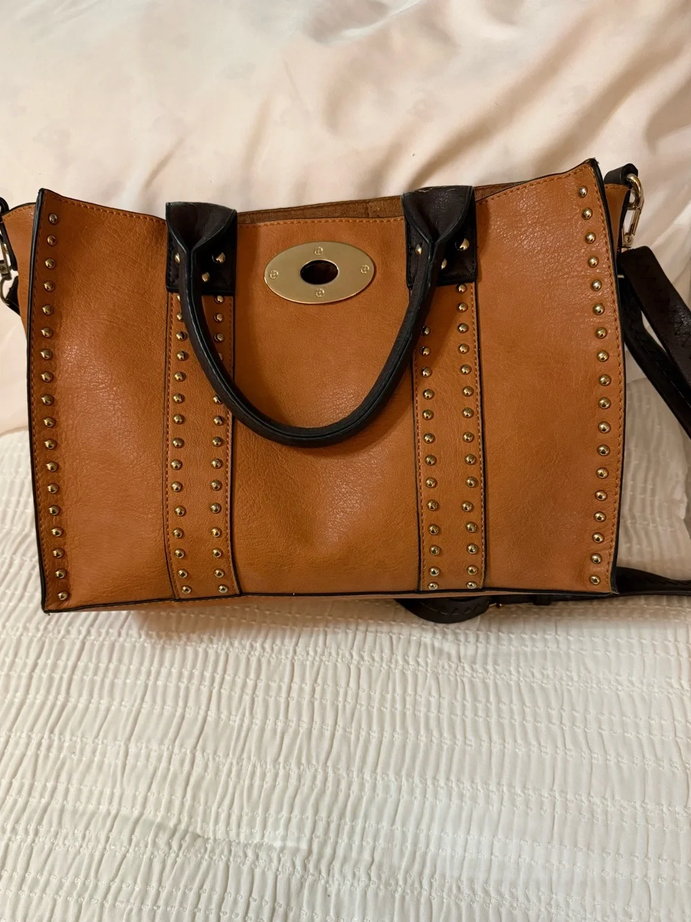 Tan and Dark Brown Studded Bag